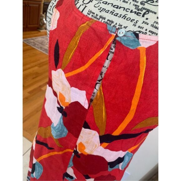 Sigrid Olsen Women's Large 100% Linen Dress Sleeveless Red Floral - Picture 3 of 12